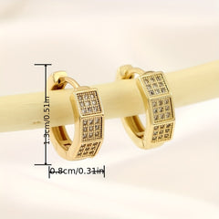 Geometric Zircon Stud Earrings Light Square Jewelry for Girls