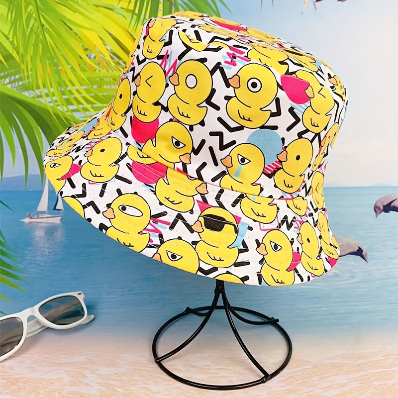 Unisex Duck Print Sunshade Bucket Hat for Outdoor Travel