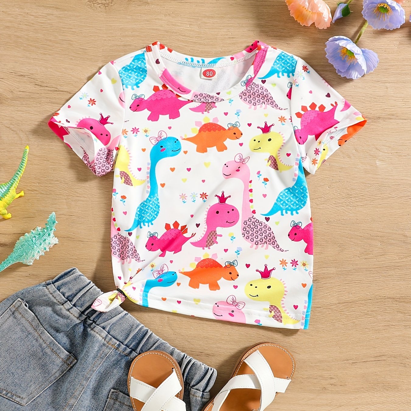 Baby Dinosaur Print Short Sleeve T Shirt