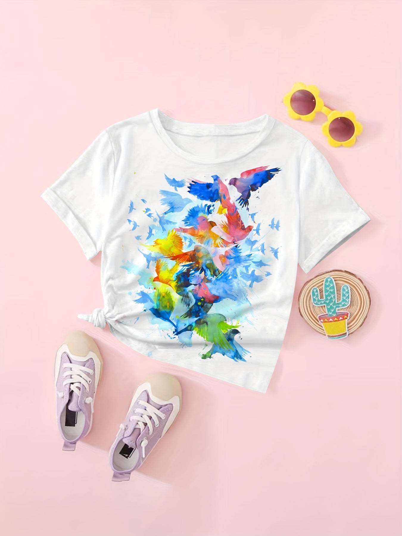 Tie Dye Butterfly Short Sleeve T shirt Girls Summer Pullover Tops