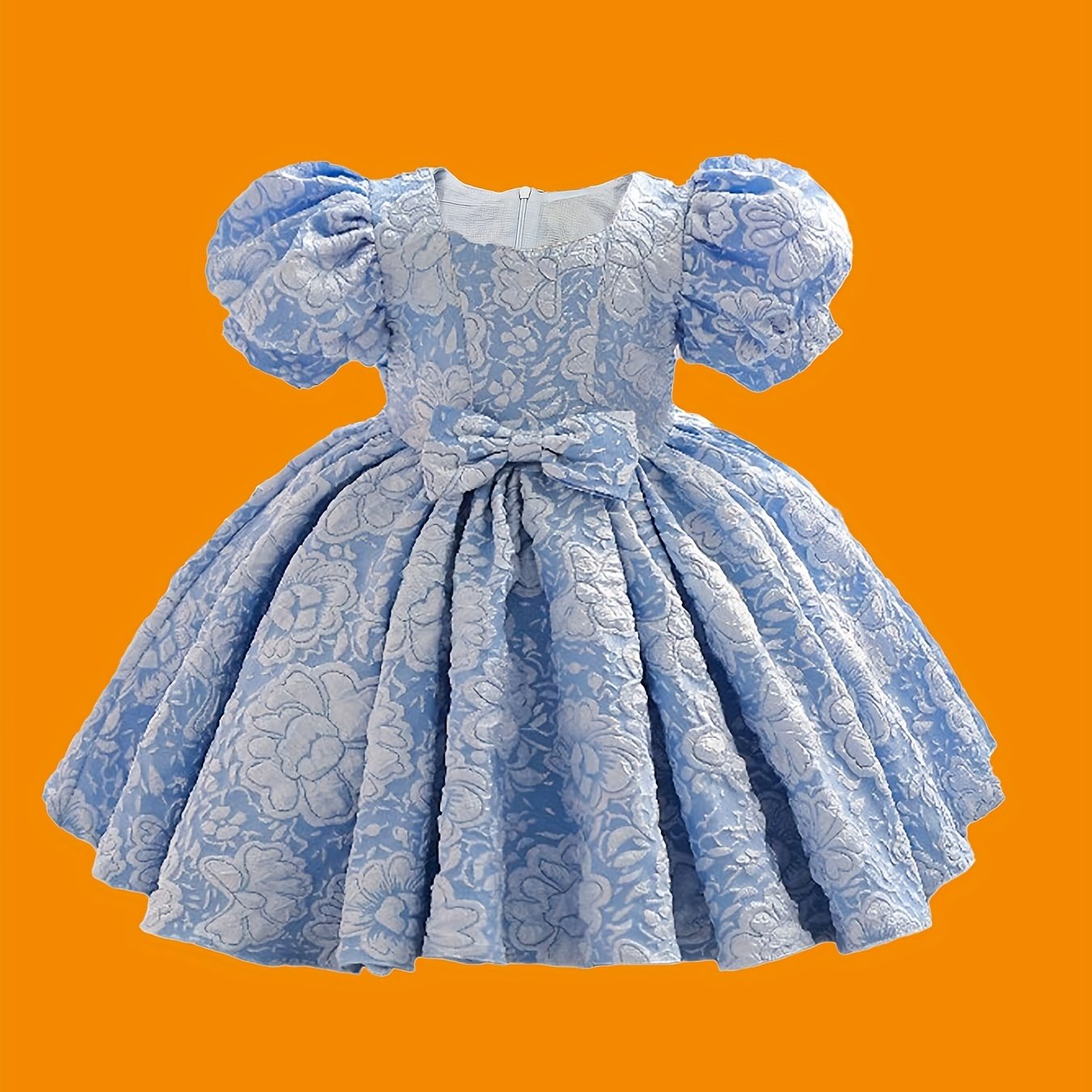 Girl's Preppy Style Puffy Sleeve Bow Dress