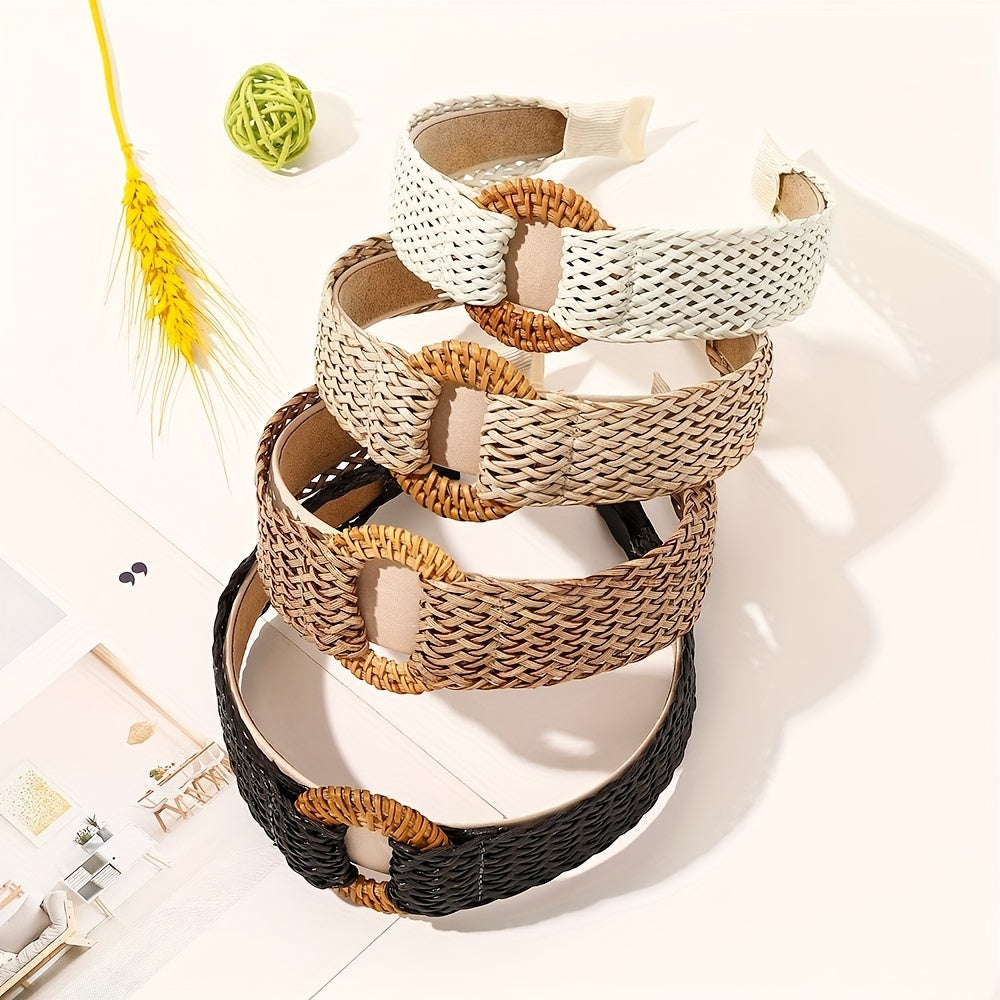 Boho Woven Wide Headband Straw Knitted Hairband