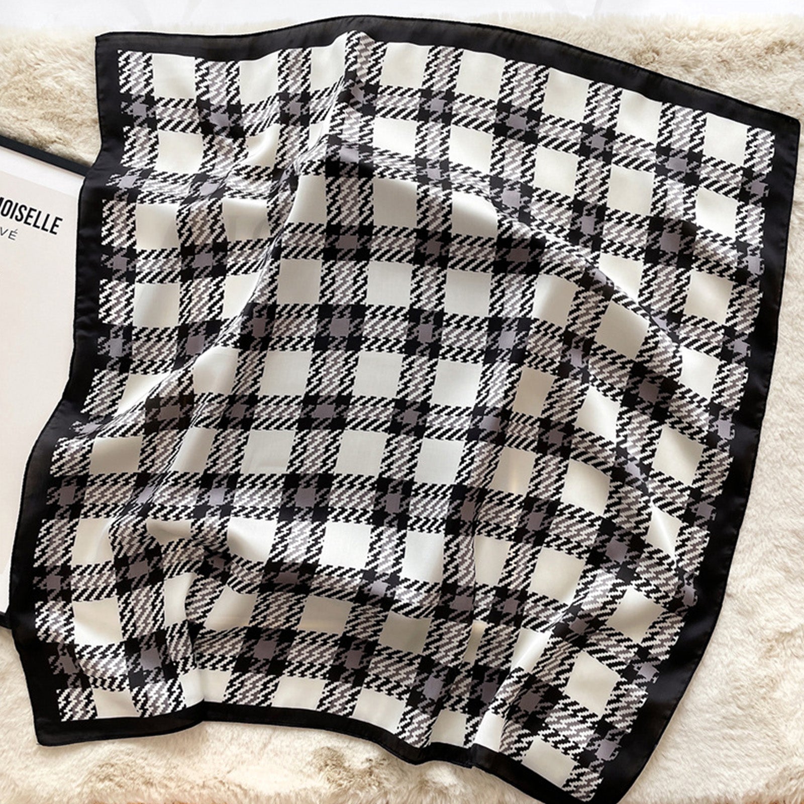 Classic Checkered Silk Scarf Gift For Her