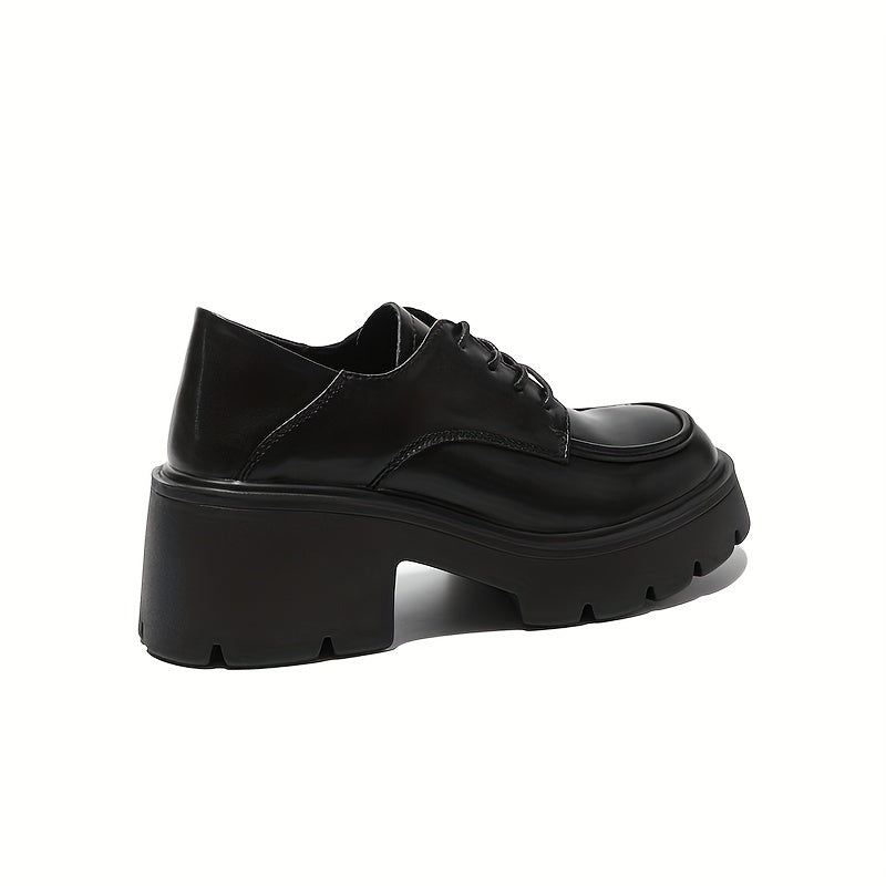 Chunky Heel Oxford Shoes Lace Up Comfortable Closed Toe Solid Shoes