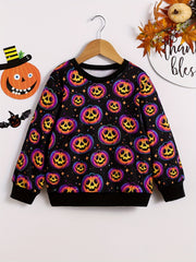 Halloween Pumpkin Print Boys Pullover Sweatshirt