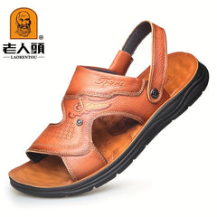 LAORENTOU Men's Leather Sandals Non Slip Casual Slide Sandals