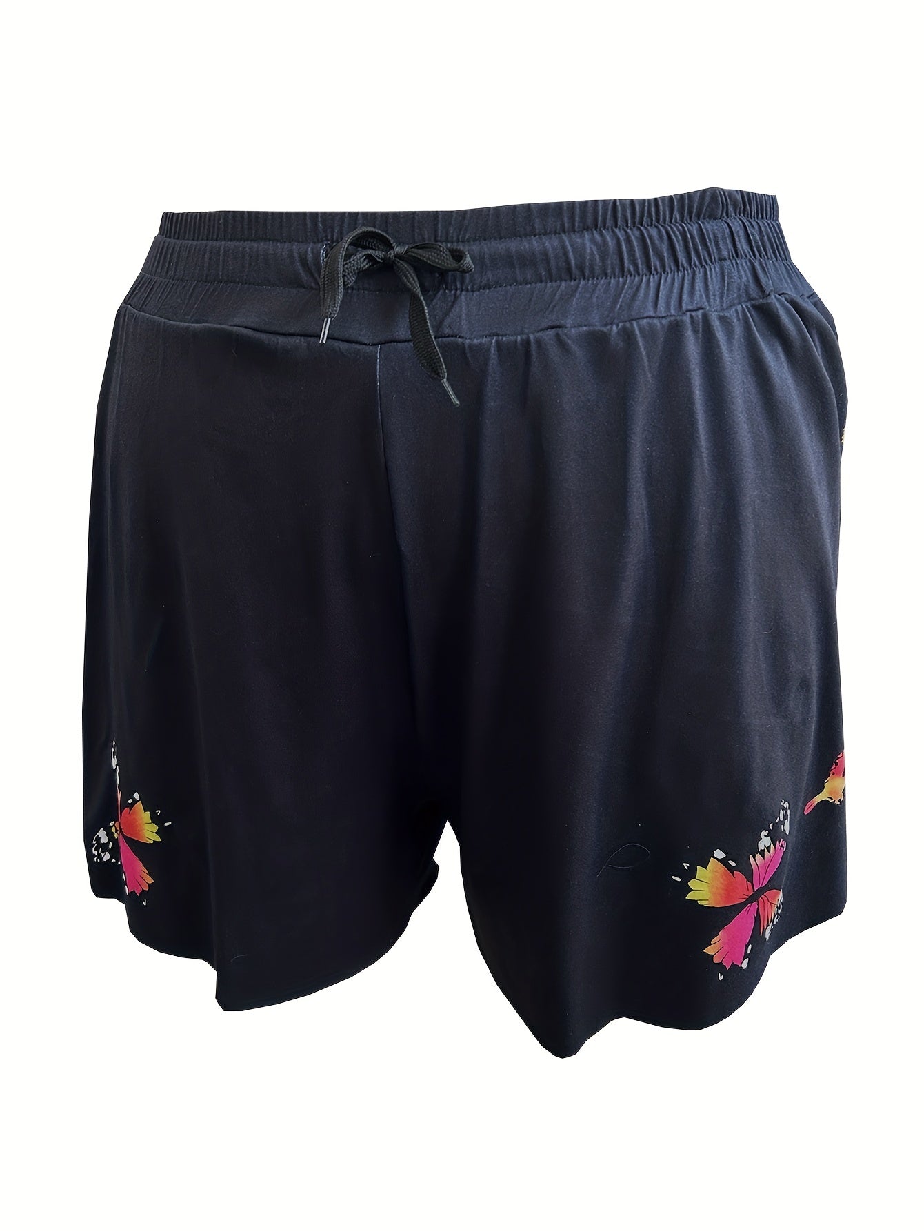 Women's Butterfly Print Sports Shorts Elastic Drawstring