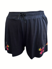 Women's Butterfly Print Sports Shorts Elastic Drawstring