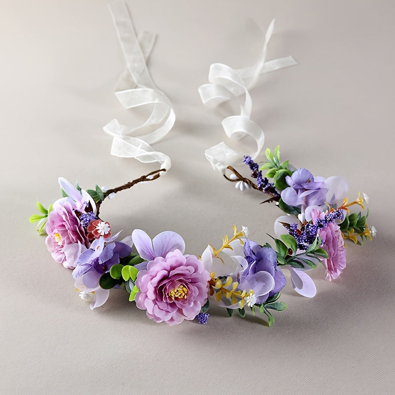 Bohemian Floral Headband Purple Pink Flowers Hair Accessory Weddings