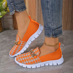 Women's Chain Decor Sneakers Slip On Houndstooth Pattern Shoes