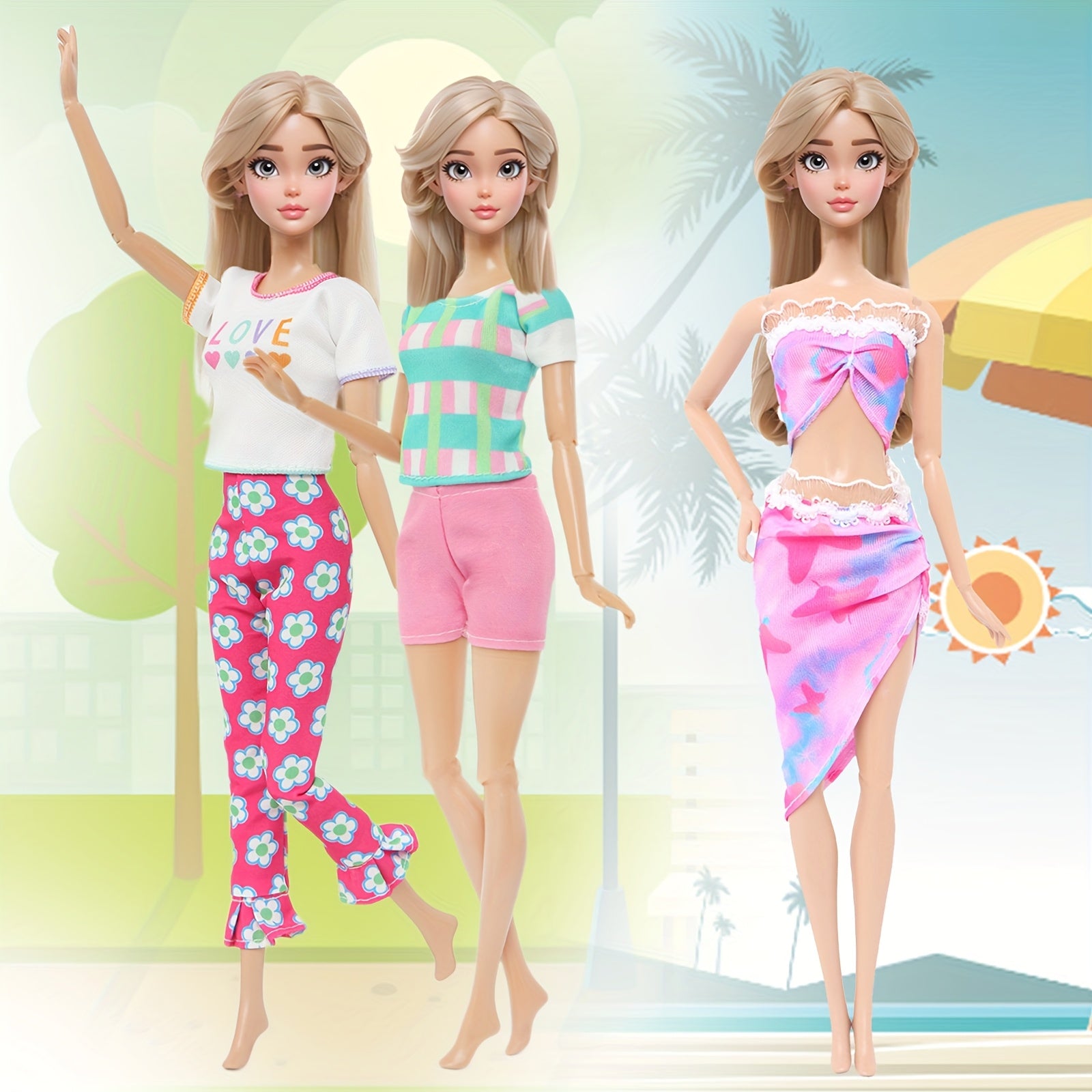 5pcs Clothing Set for 11.5in Dolls: Dresses, Swimsuits, Tops, Pants Outfits