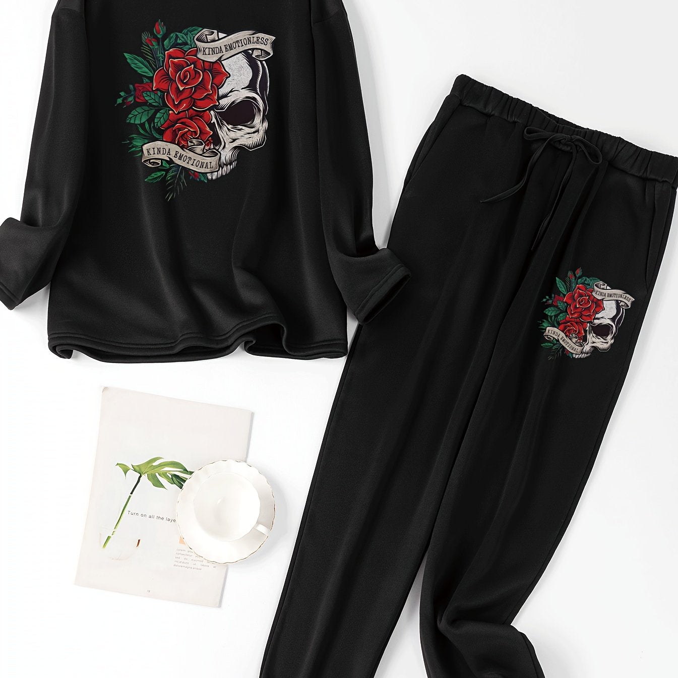 Rose Skull Print Lounge Set