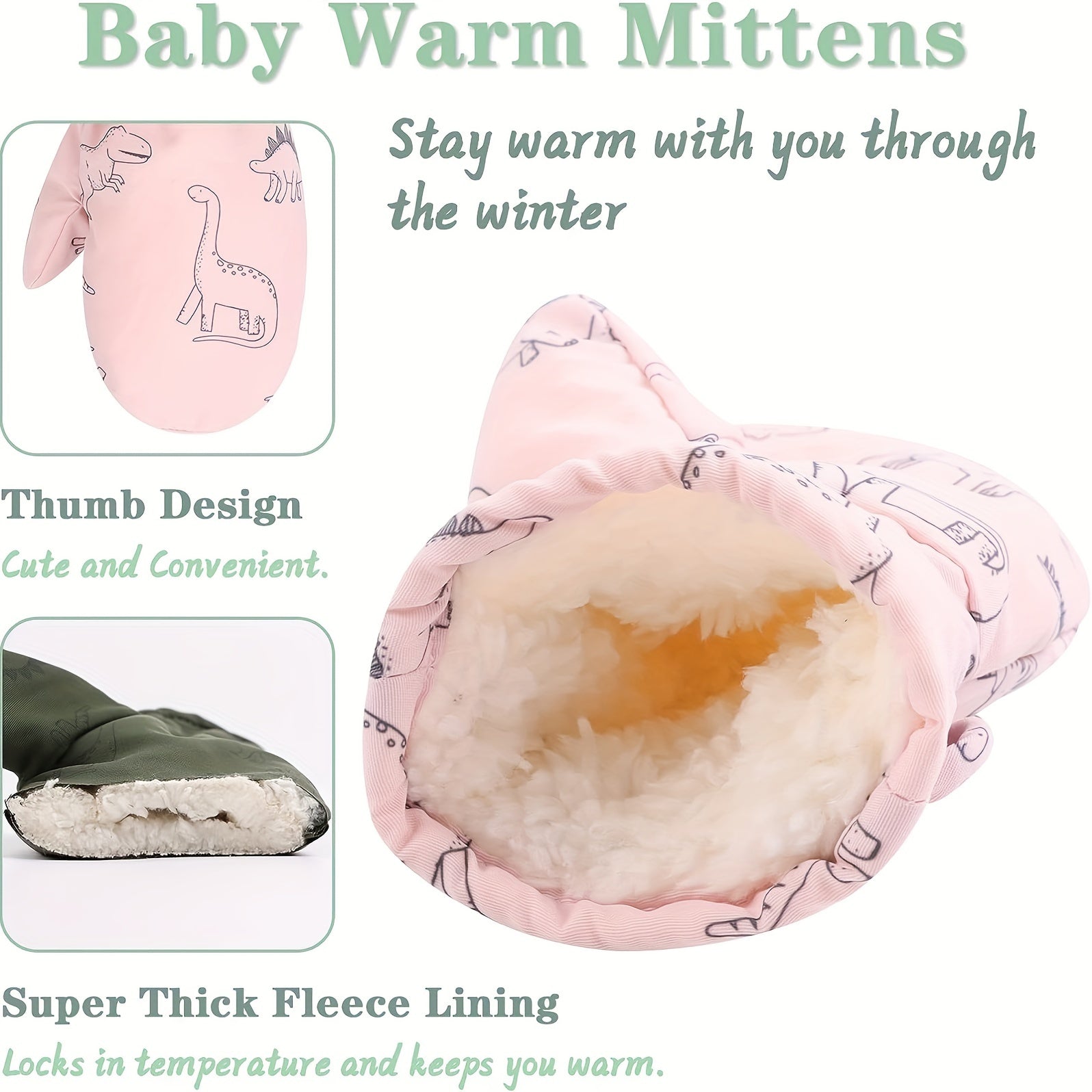 Kids Winter Dinosaur Skiing Mittens Plush Cartoon Warm Gloves