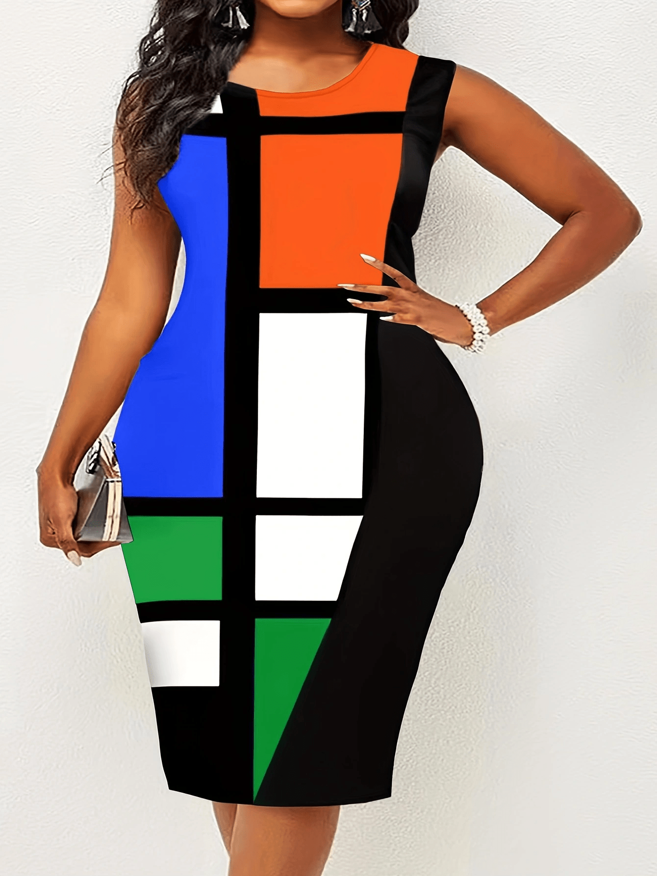 Colorblock Round Neck Slim Fit Tank Dress