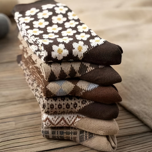 6 Pairs Cotton Retro Casual High Mid calf Socks For Men And Women