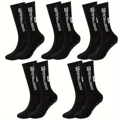 5 Pairs Silicone Dots Non Slip Football Socks Sport Crew Socks