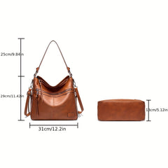 2pcs Large Capacity Tote Bag Set PU Leather Shoulder Wristlet Purse