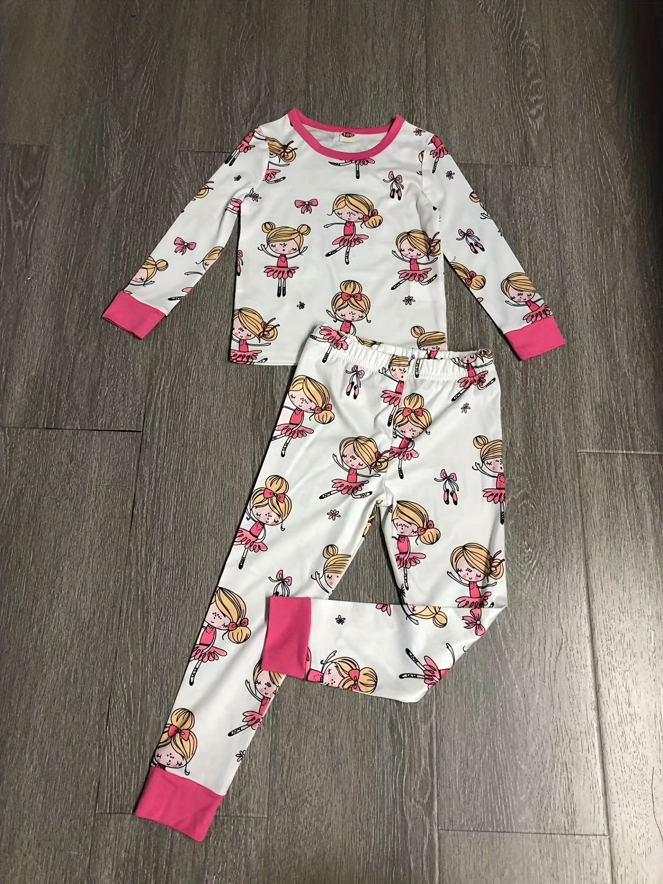 Girls 2pcs Lounge Wear Homewear Long Sleeve Top & Matching Pants Set