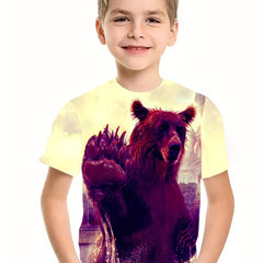 Boy's Brown Bear Graphic T Shirt - Summer Tee