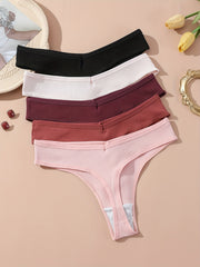 5pcs Ribbed Thongs Low Waist Intimates Panties Women's Lingerie