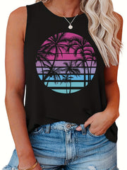 Coconut Tree Print Tank Top Women's