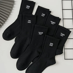 7 Pairs Plus Size Casual Crew Socks Set Women's Plus Letter Graphic Crew Socks