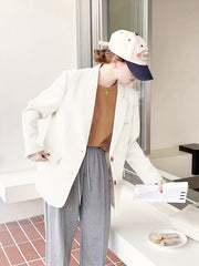 Solid Button Front Blazer Lapel Long Sleeve Blazer for Office & Work