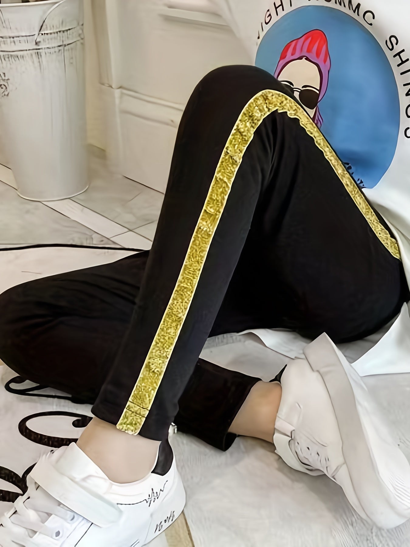 Girls Side Taping Elastic Waist Casual Trousers