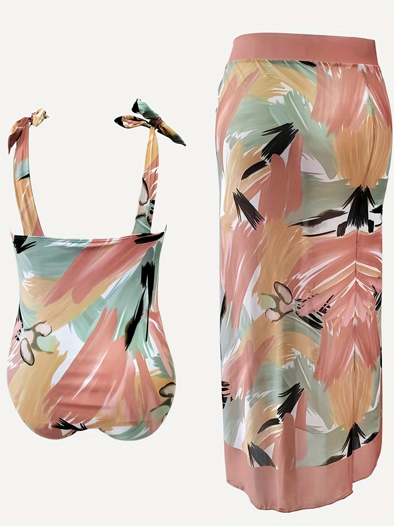 Retro Style One Piece Bathing Suit with Cover Up