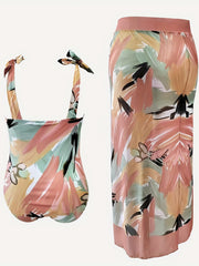 Retro Style One Piece Bathing Suit with Cover Up