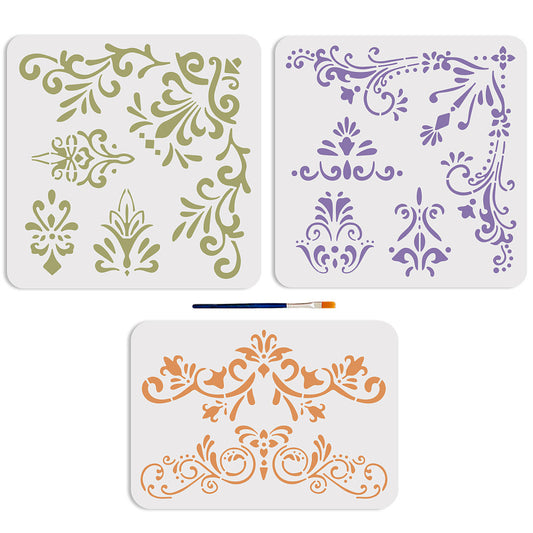 Retro Corner Painting Stencils Set with Paint Brush