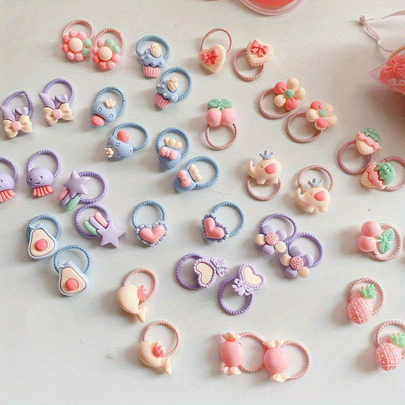40pcs Cartoon Bow Flower Mini Hair Ties for Girls