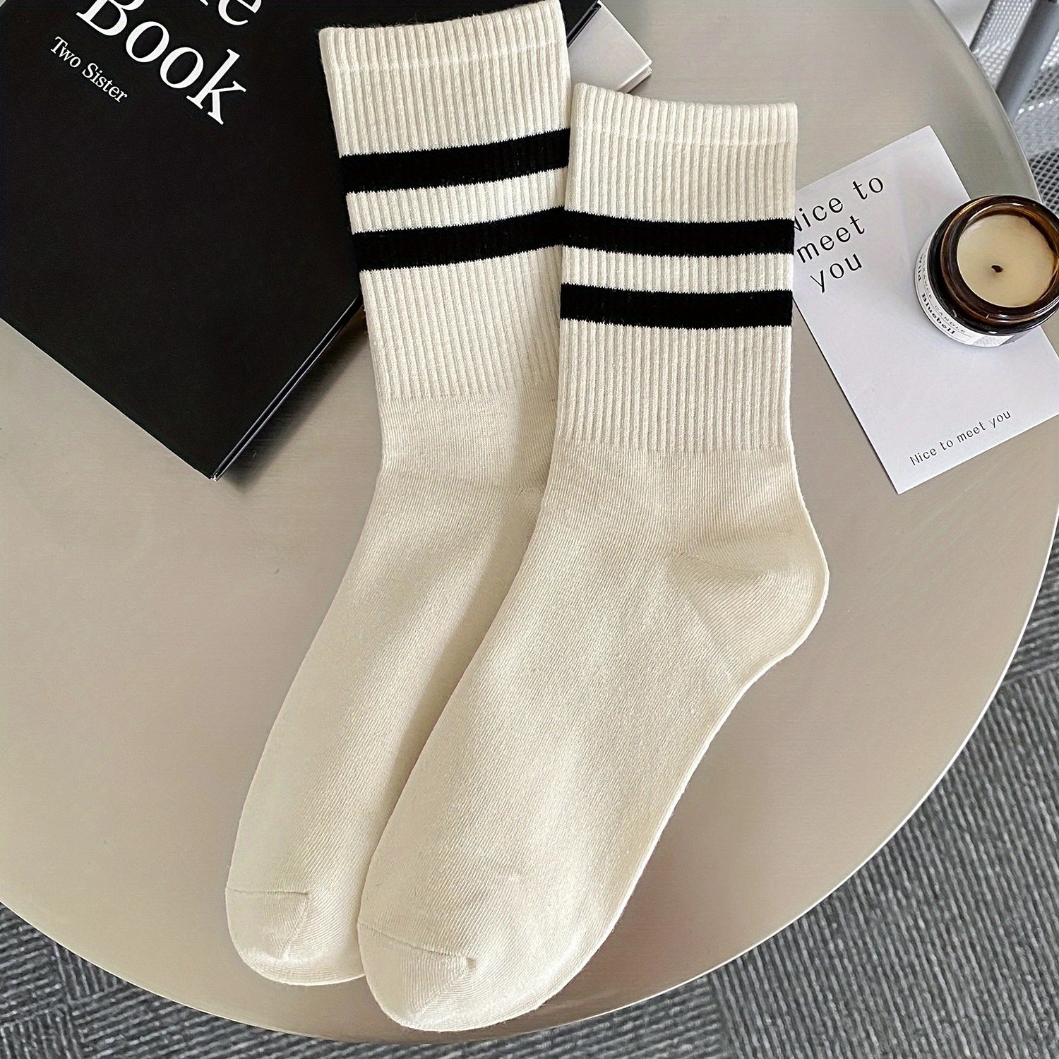 Striped Crew Socks Casual All match Sports Mid Tube Women's Stockings