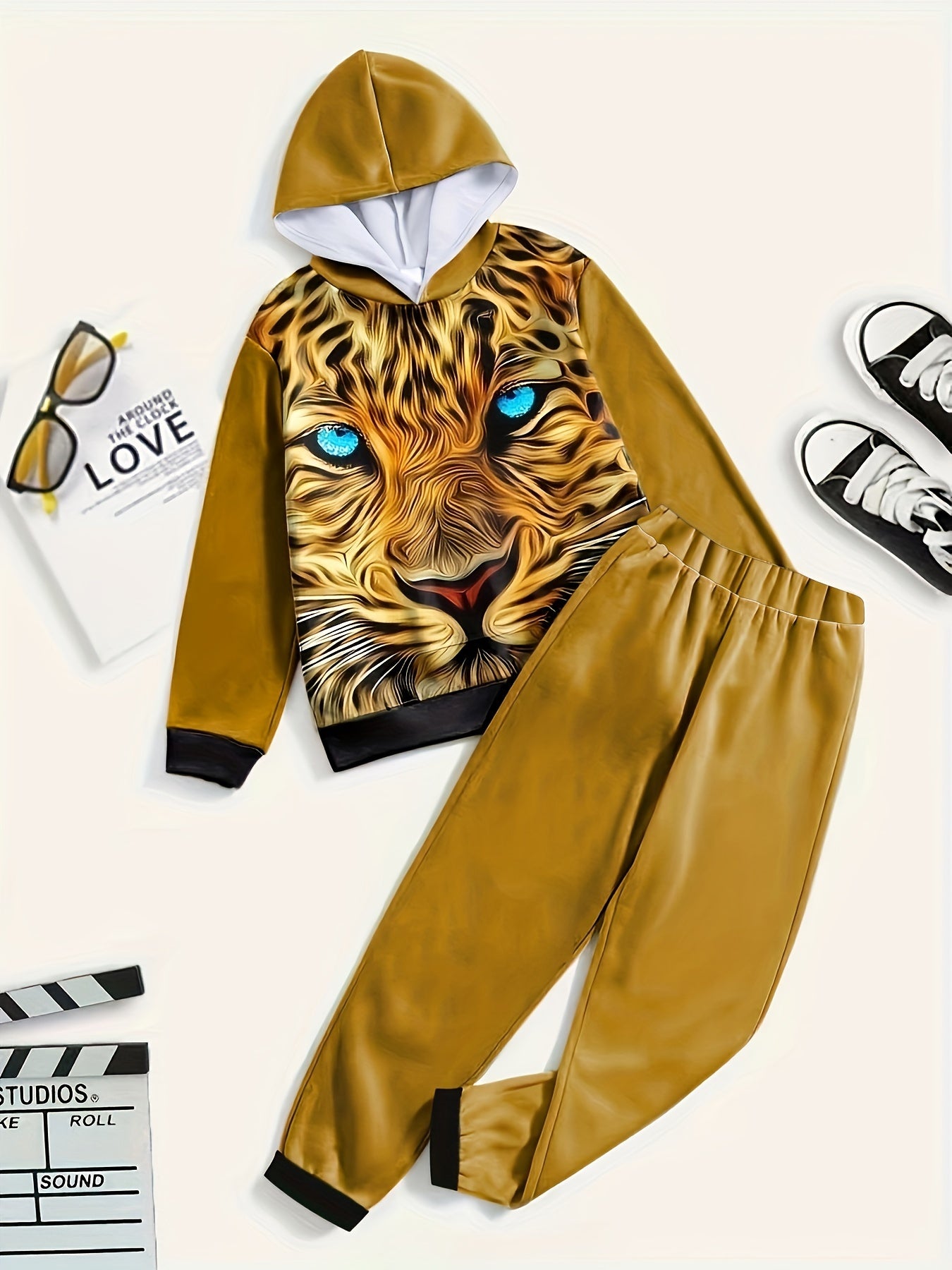 2pc Lion Print Hoodies Jogger Pants Set Kids Clothes For Boys Girls
