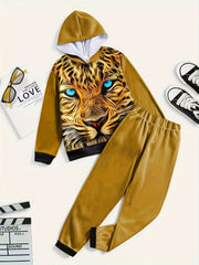 2pc Lion Print Hoodies Jogger Pants Set Kids Clothes For Boys Girls