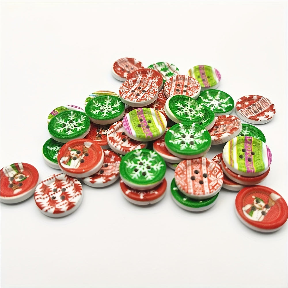 40pcs 18mm Wood Round Christmas Buttons Snowflake Xmas Tree Snowman DIY Crafts
