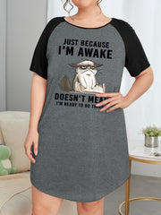 Nightdress Women's Plus Animal & Slogan Print Sleep