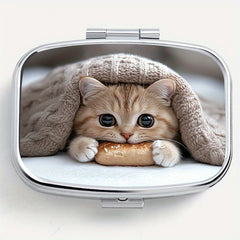 Bread Cat Print Pattern Square Medicine Box Two Compartment Pill Box