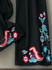 Ethnic Style Pants Women's Plus Floral Embroidery Wide Leg Trousers