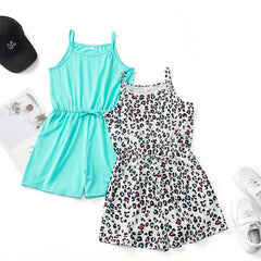 Girls Leopard Print Cami Rompers Set