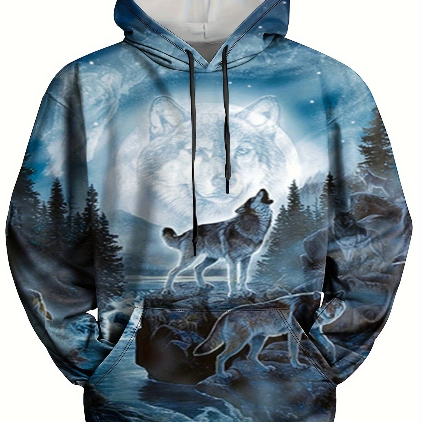 Men's Wolf 3D Print Hoodie - Comfy Loose Hooded Pullover for Autumn Winter