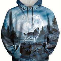 Men's Wolf 3D Print Hoodie - Comfy Loose Hooded Pullover for Autumn Winter
