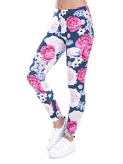Wild Roses Print Slim Leggings Elastic Long Leggings