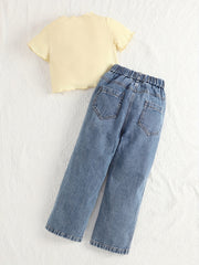 Girls Short Sleeve Tshirt & Ripped Jeans Set
