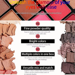 16-Color Matte & Shimmer Eyeshadow Palette - Waterproof Makeup