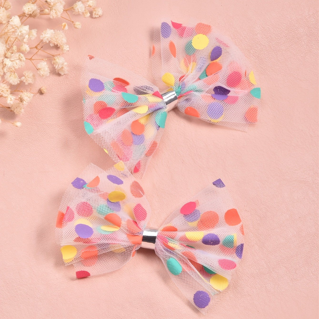 2pcs Girls Dots Prints Bow Hairpins Colorful Hair Clips