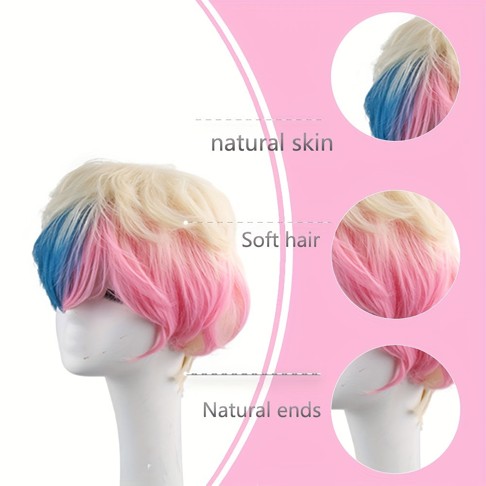 10 Inch 25.4 Cm Golden Pink Masquerade Wig Men's Dress Up Wig