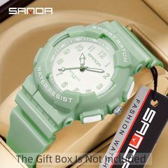 SANDA Unisex Sport Watch 5ATM Shock Resistant Mint Green TPU Str