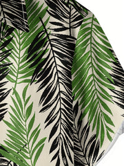 Leaf Pattern Hawaiian Shirt Men's Button Up Short Sleeve