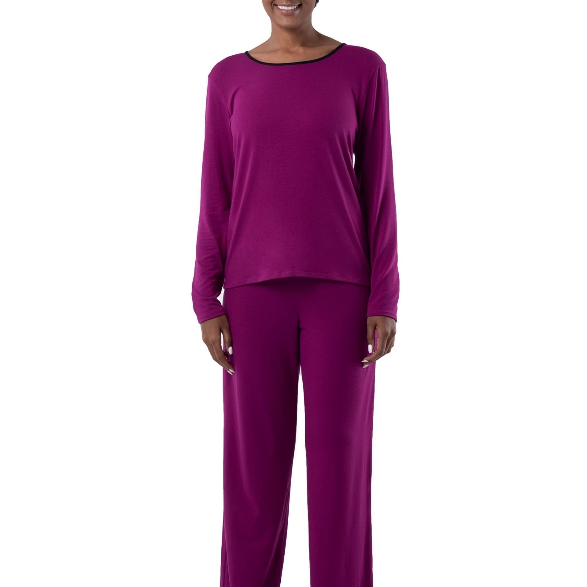 Colorblock Trim Pajama Set Long Sleeve Crew Neck Top & Elastic Waistband Pants